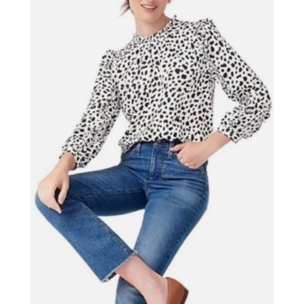J. Crew Ruffled animal print blouse S